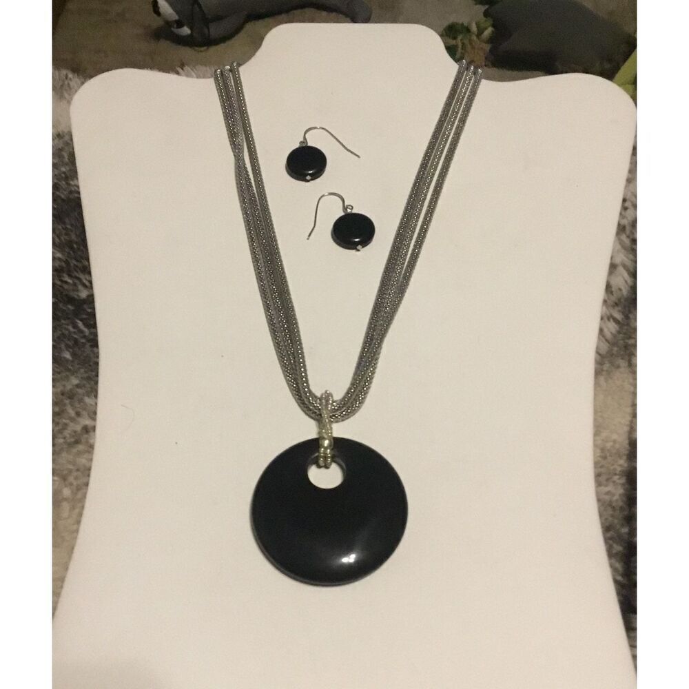 Silver Onyx Donut Mesh Necklace Set